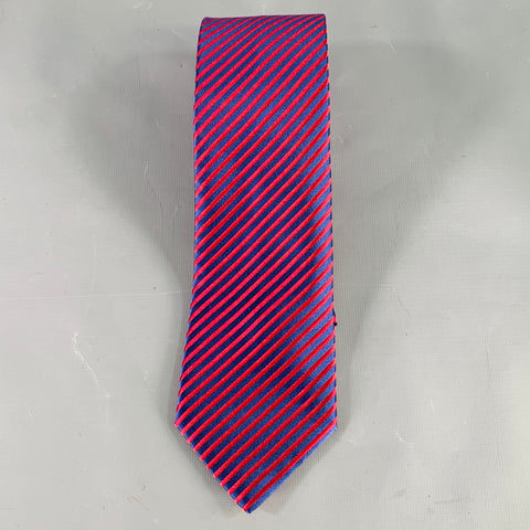 CHARVET Red Blue Diagonal Stripe Silk Tie