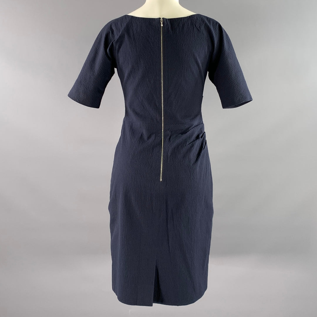LELA ROSE Size 6 Navy Cotton Blend Ruched Sheath Below Knee Dress