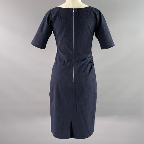 LELA ROSE Size 6 Navy Cotton Blend Ruched Sheath Below Knee Dress