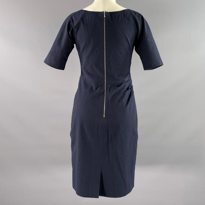 LELA ROSE Size 6 Navy Cotton Blend Ruched Sheath Below Knee Dress