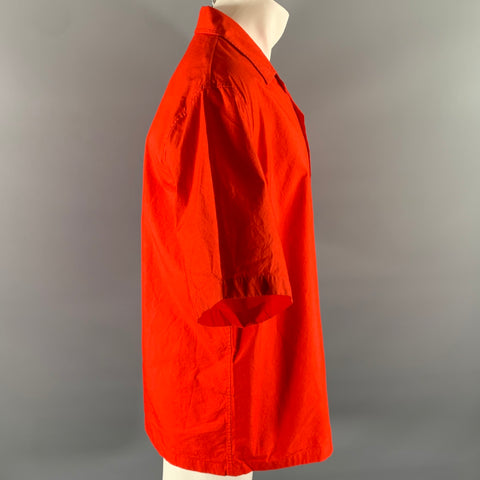 JIL SANDER Size L Red Cotton Camp Short Sleeve Shirt
