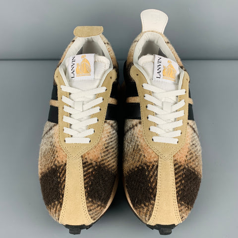 LANVIN Size 11 Beige Brown Plaid Wool Sneakers