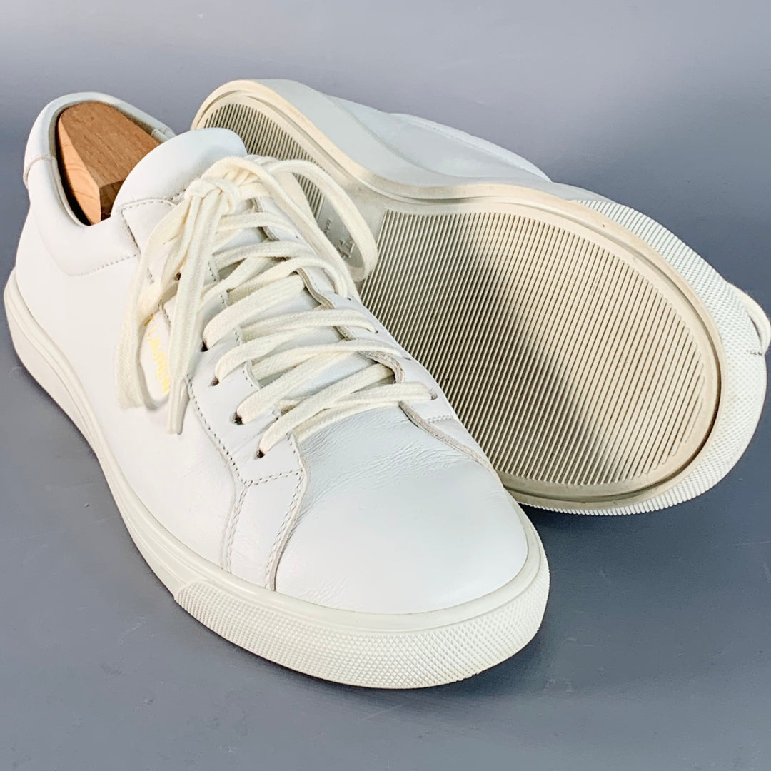 SAINT LAURENT Size 7 White Leather Logo Low Top Sneakers