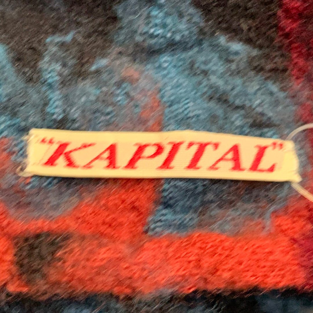 KAPITAL Blue Multi Color Abstract Wool Scarf