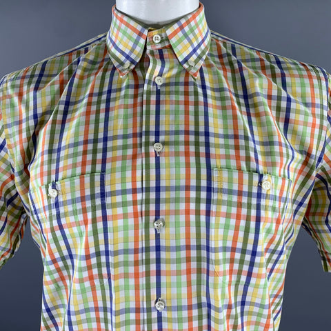 SINICO VERONA Size XL White Multi-Color Gingham Button Down Short Sleeve Shirt