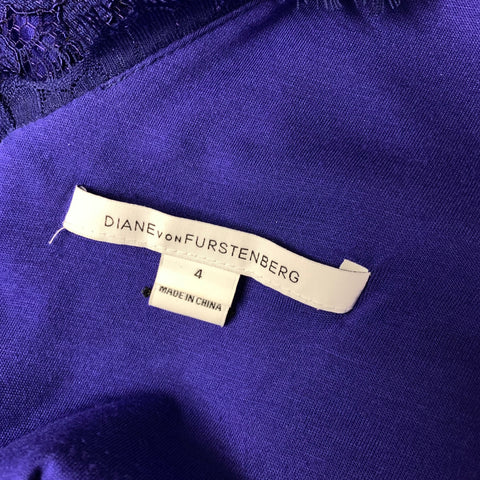 DIANE VON FURSTENBERG Size 4 Royal Blue Rayon nylon Lace Cocktail Dress