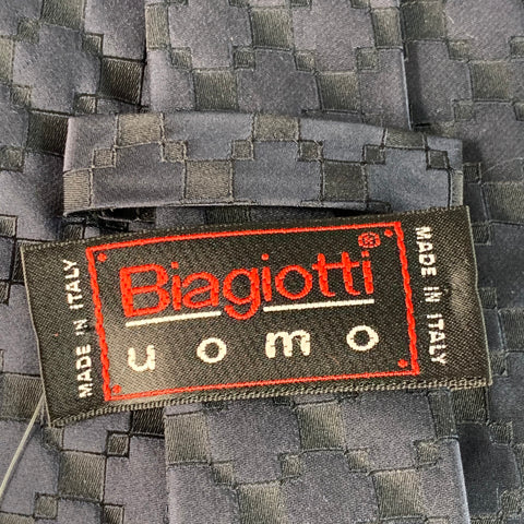 BIAGIOTTI UOMO Black Navy Checkered Silk Jacquard Tie