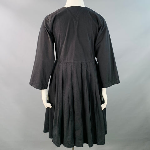 HENRIK VIBSKOV Size M/L Black Cotton Seersucker Long Sleeve Pleated Dress