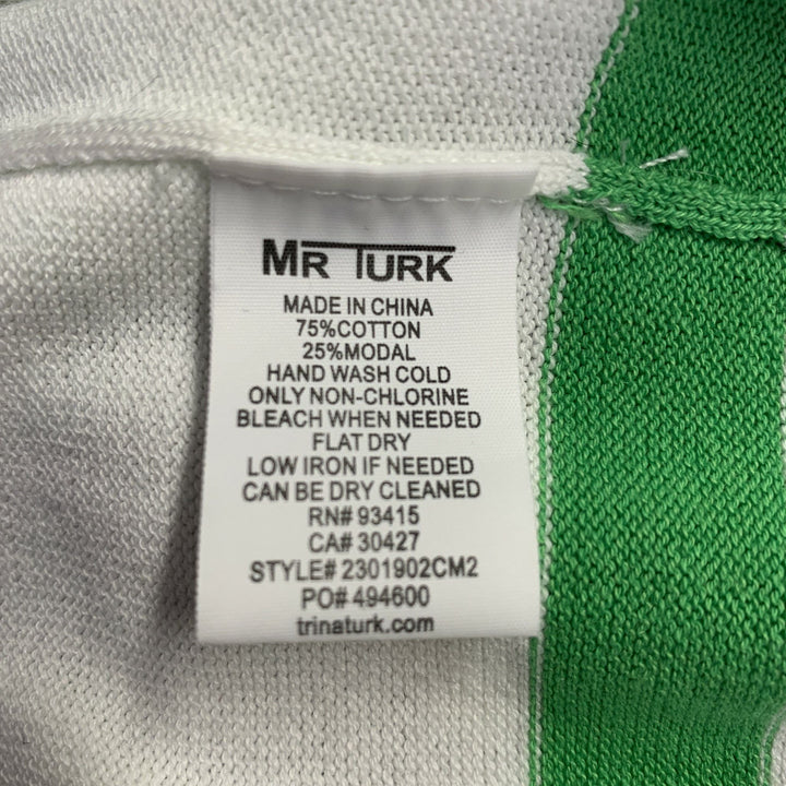 MR TURK Size XL White Blue Green Stripe Cotton Blend Crew Neck Pullover