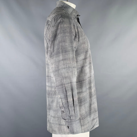 BOTTEGA VENETA Size L Grey White Plaid Cotton Button Up Long Sleeve Shirt