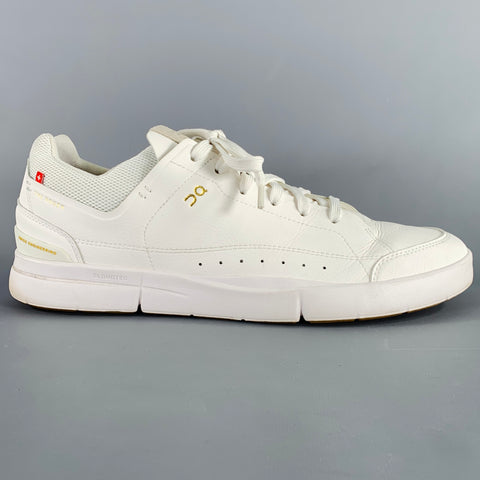 ON RUNNING Size 11.5 Roger Centre Court White Grey Faux Leather Sneakers