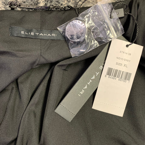 ELIE TAHARI Size XL Grey Black Nylon Blend Plaid Double Breasted Coat