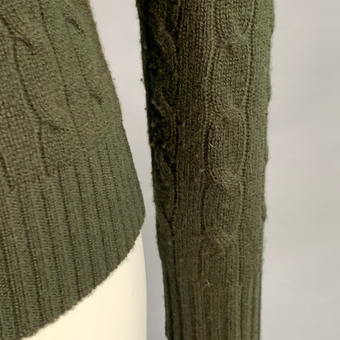 RALPH LAUREN Size S Green Cashmere Cable Crew Neck Sweater