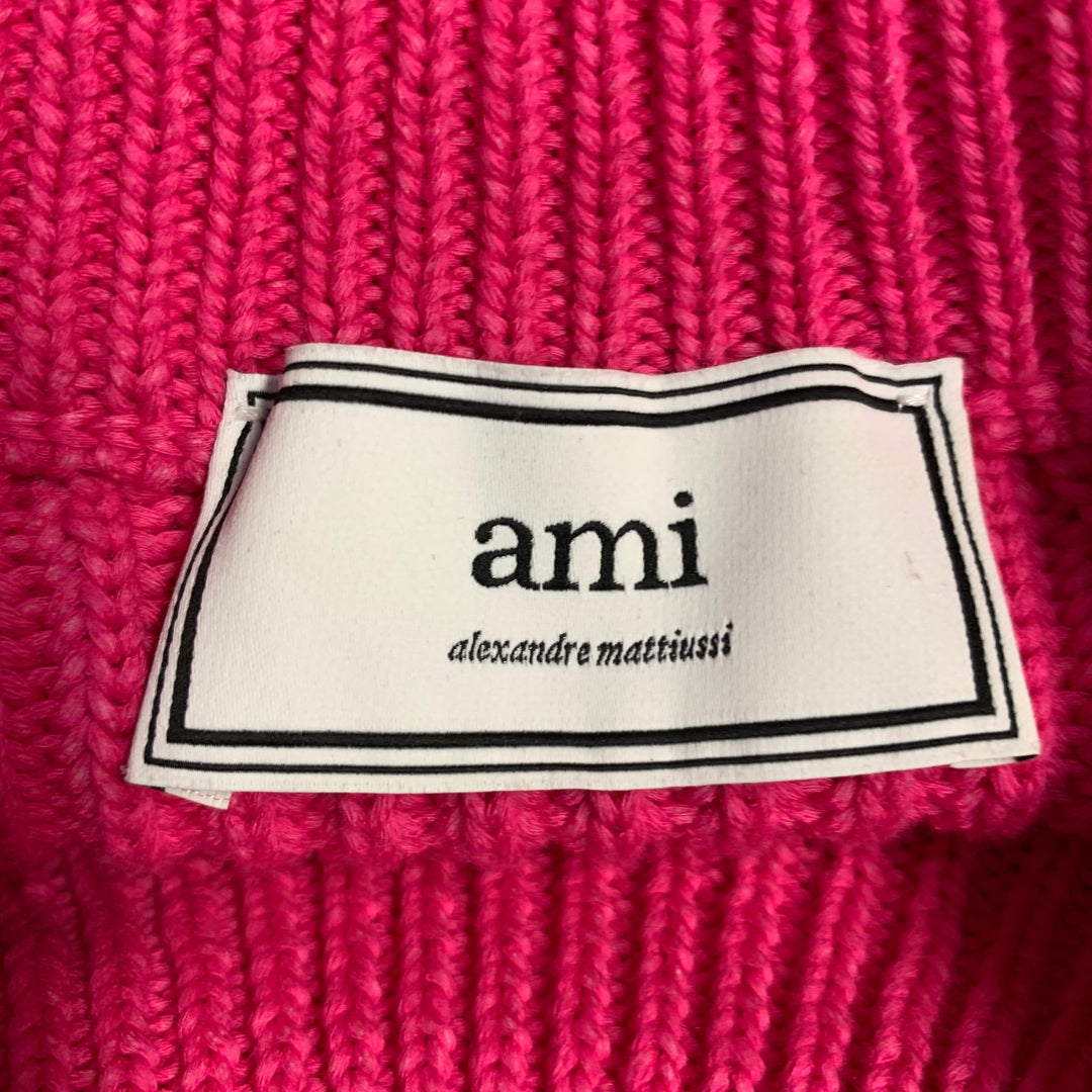 AMI by ALEXANDRE MATTIUSSI Size S Fuchsia Pink Rib Knit Cotton Blend Crew Neck Sweater