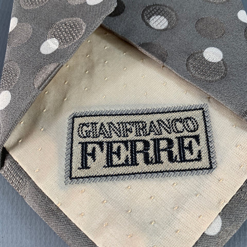 GIANFRANCO FERRE One Size Grey White Dots Silk Tie