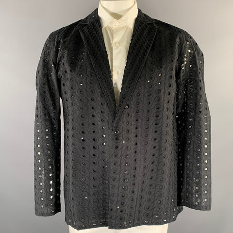 TOKYO JAMES Size L Black Holey Notch Lapel Sport Coat