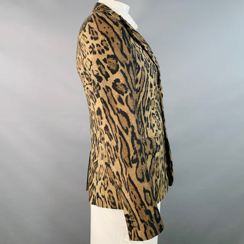 PAUL & JOE Size L Brown Black Animal Print Acrylic Blend Sport Coat