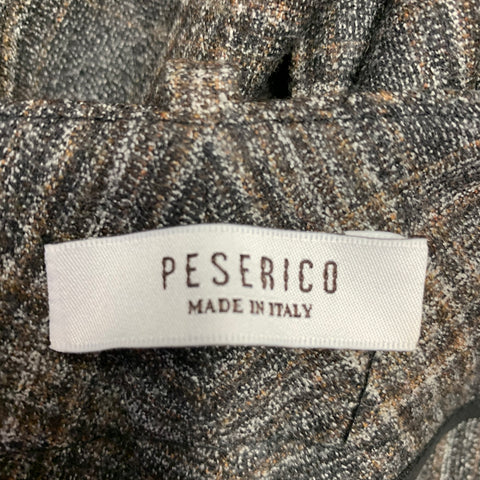PESERICO Size 12 Grey Brown Wool Blend Plaid Flat Front Dress Pants