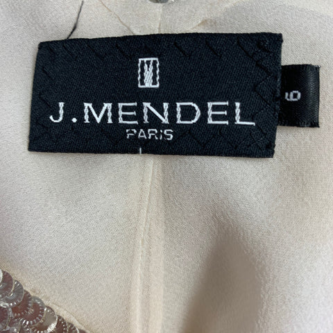 J.MENDEL Size 6 Cream Silk Ruffled Sleeveless Dress Top