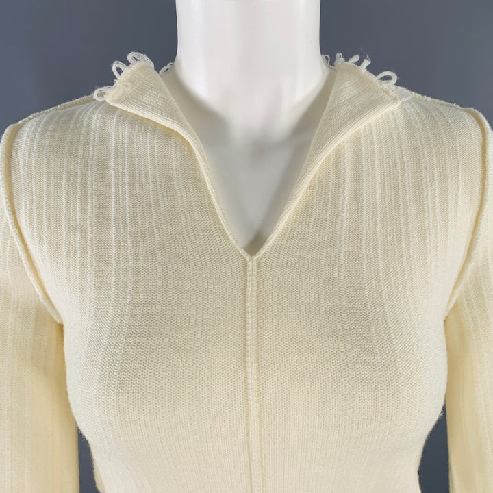 MARNI Size 2 Cream Cotton Virgin Wool Knit Raw Edge Casual Top