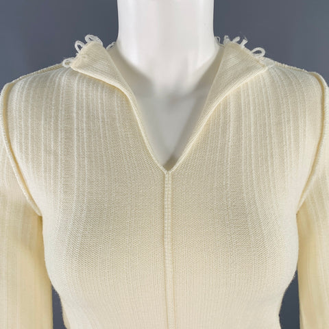 MARNI Size 2 Cream Cotton Virgin Wool Knit Raw Edge Casual Top