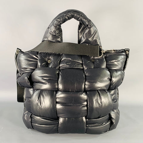 ROBERTA GANDOLFI Large Black Puffy Quilted Nylon Woven Tote Handbag