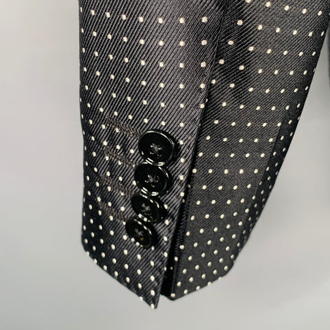 DOLCE & GABBANA Size 40 Black White Dots Silk Shawl Collar Sport Coat
