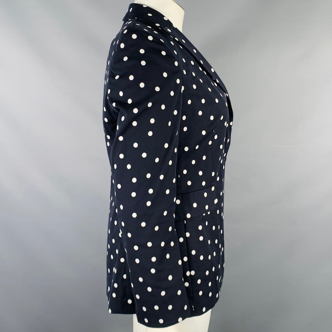 AKRIS Size 12 Navy White Cotton Blend Polka Dot Blazer