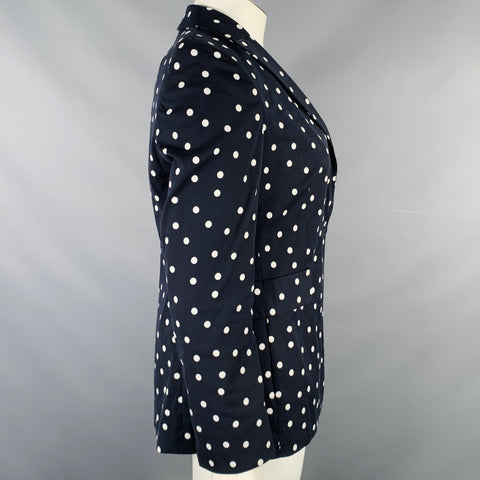 AKRIS Size 12 Navy White Cotton Blend Polka Dot Blazer