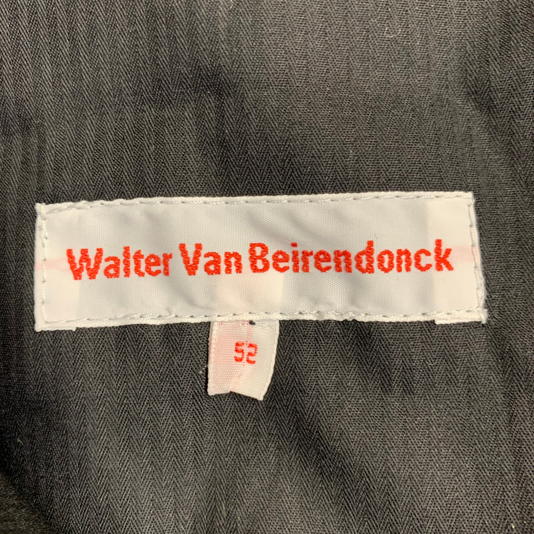 WALTER VAN BEIRENDONCK SS17 Size 42 Long Green Black White Wool Cotton Stripe Suit