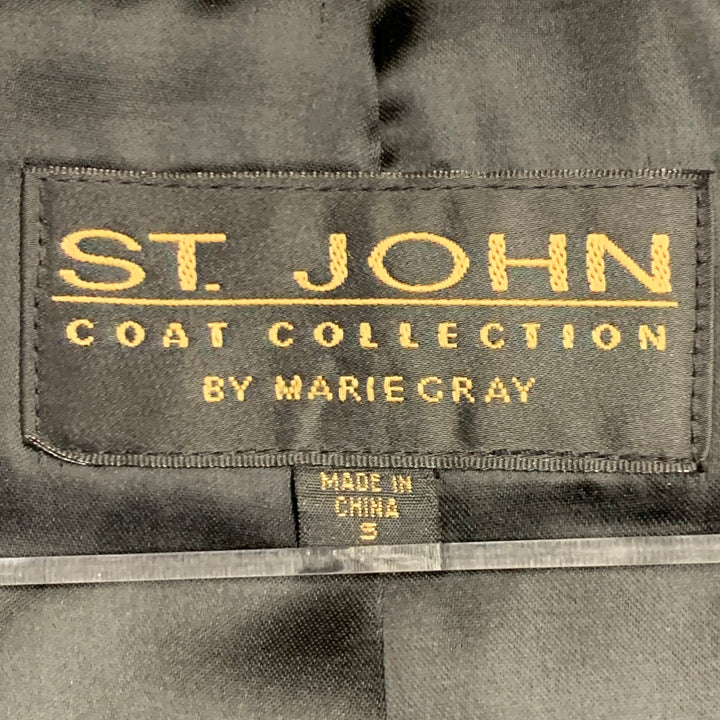 ST. JOHN Size S Black Gold Leather Belted Blazer Jacket