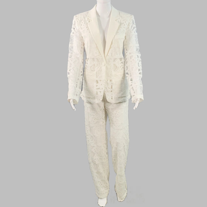 ALEXIS Size M Cream Polyester Cotton Lace Notch Lapel Pantsuit