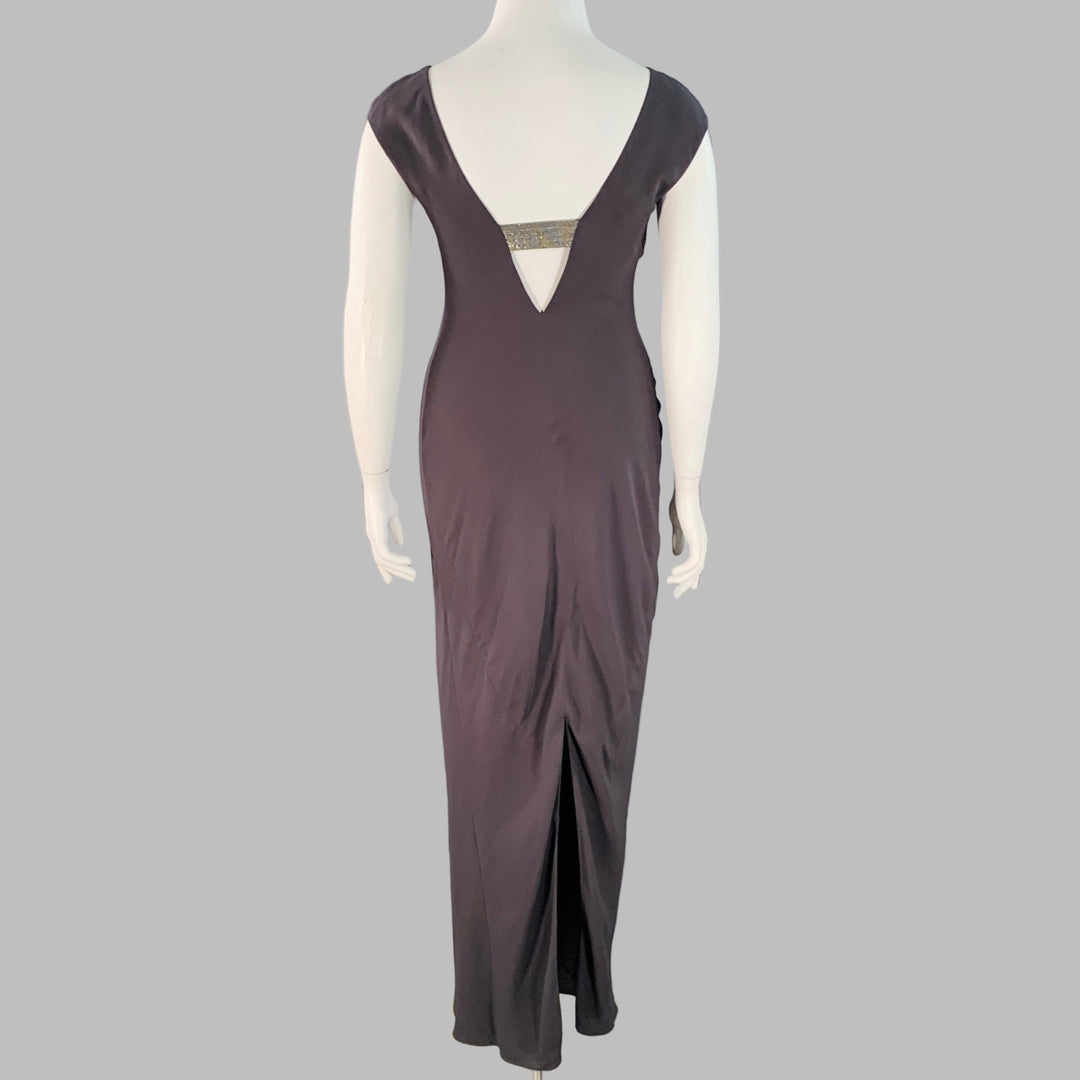 BRUNELLO CUCINELLI Size XL Grey Charcoal Silk Sleeveless Long Evening Sui Generis Designer Consignment BRUNELLO CUCINELLI Size XL Grey Charcoal Silk Sleeveless Long Evening Sui Generis Designer Consignment