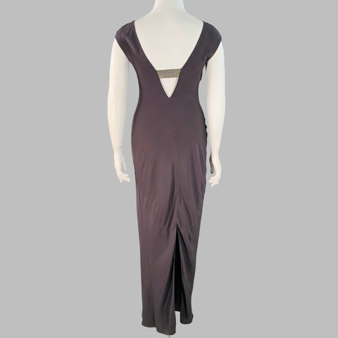 BRUNELLO CUCINELLI Size XL Grey Charcoal Silk Sleeveless Long Evening Gown