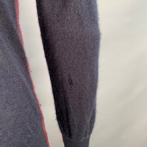 VINTAGE Size M Navy Burgundy Two Toned Knit Distressed Pullover