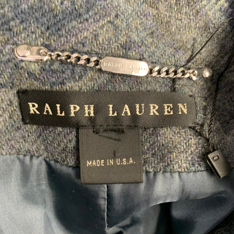 RALPH LAUREN Size M Grey Blue Wool Paisley Hidden Buttons Coat