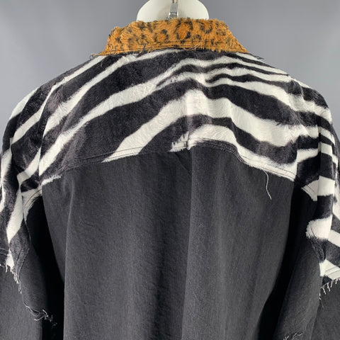 KIDILL Oversized Black Tan Mixed Materials Cotton Jacket