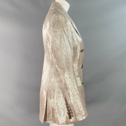 TOCCIN(NY) Size 4 Rose Silver Metallic Twill Double Breasted Jacket Blazer