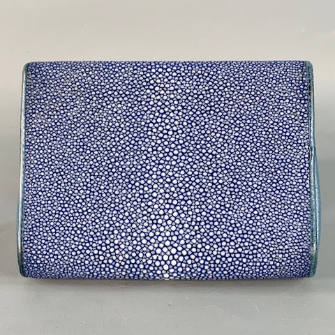 Porte-monnaie vintage en cuir de raie bleu et blanc