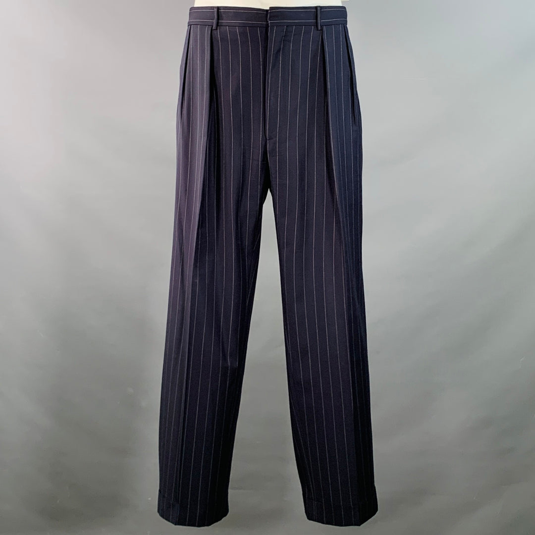 POLO by RALPH LAUREN Size 42 Regular Navy Grey Pinstripe Virgin Wool 3 Piece Suit