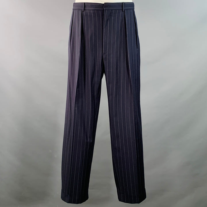 POLO by RALPH LAUREN Size 42 Regular Navy Grey Pinstripe Virgin Wool 3 Piece Suit
