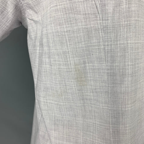 BRIONI Taille XXXL Chemise à manches courtes boutonnée en coton à carreaux gris blanc
