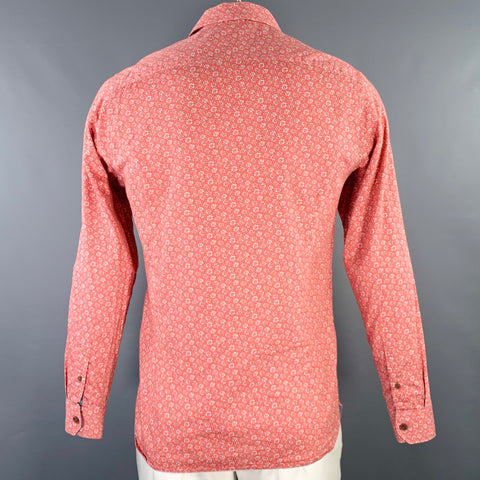 TED BAKER Size L Red Beige Floral Cotton Contrast Trim Long Sleeve Shirt