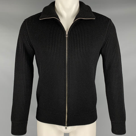 MARTIN MARGIELA Size S Black Ribbed Knit Wool Zip Up Cardigan