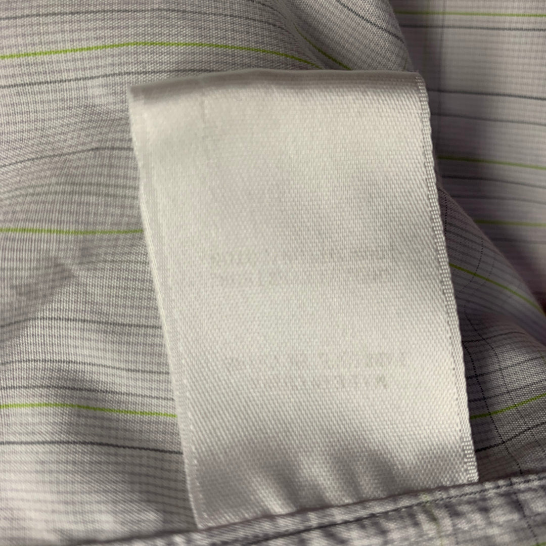 HELMUT LANG Size M White Green Plaid Cotton Pointed Collar Long Sleeve Shirt