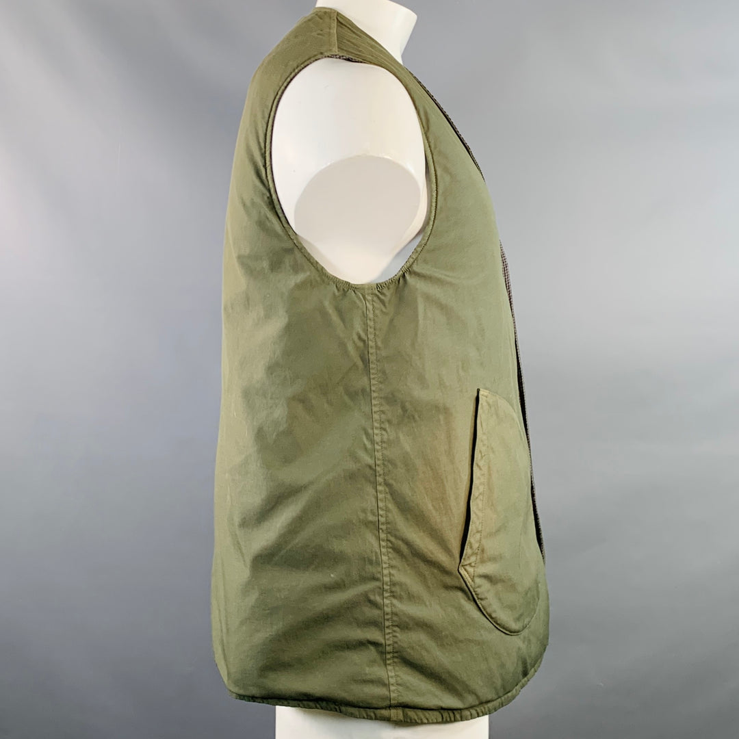 VISVIM Size L Green Black Grey Nylon Cotton Reversible Vest