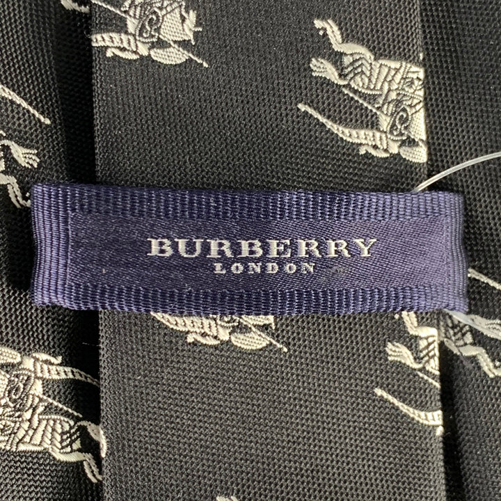 BURBERRY LONDON Black White Logo Silk Tie