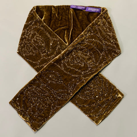RALPH LAUREN COLLECTION Khaki Beaded Floral Viscose Silk Velvet Scarf