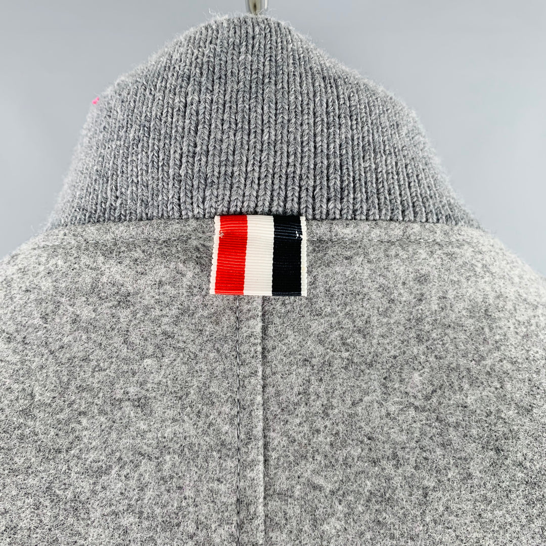 THOM BROWNE Size XL Grey White Mixed Materials Wool Varsity Jacket