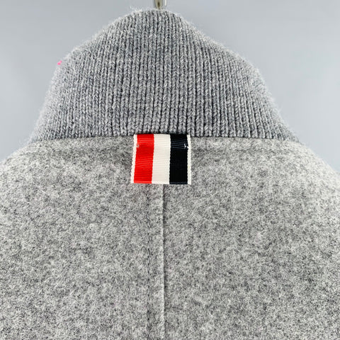 THOM BROWNE Size XL Grey White Mixed Materials Wool Varsity Jacket